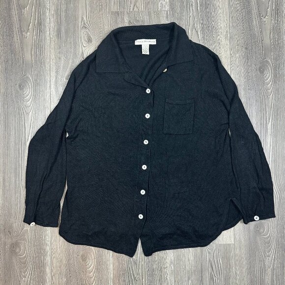 Jessica Holbrook Silk Blend Knit Shirt Black Medium Classic Minimal - Picture 1 of 7